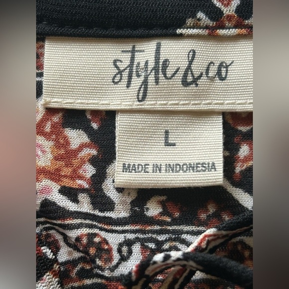 Style & Co Black Boho Paisley Print Tunic Blouse with Lace Hem Size Large - Picture 5 of 6